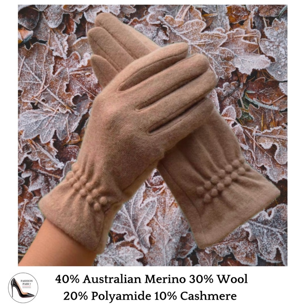 Luxury Cashmere Merino Wool Gloves Classic Beige Driving Winter Warm Cozy Gloves